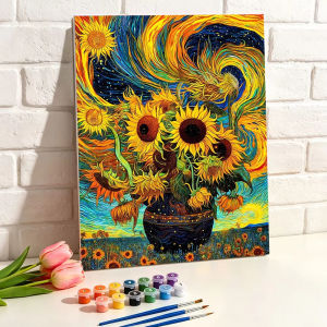 Paint By Adult Numbers Sunflowers Starry Sky Flower Landscape Arts Crafts Paints Paintings on Number for Drawing Oil Art