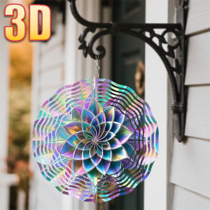 CIFbuy | 3D Colorful Gradient Geometric Petal Wind Spinner - 10 Inch Metal Art with 360 Swivel Hook for Balcony Garden Gift