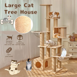 Large Cat Tree House Pet Wonderland Solid Wood Cat Climbing Frame Space Capsule Nest Cat Tree Tower Pet House Scratching Post Pet Toy Pet Tower Hammock Cat Climbing Scratcher