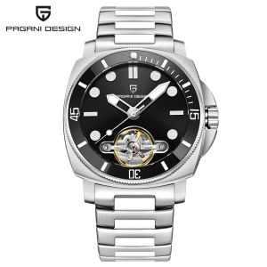 PAGANI DESIGN PD1833 Mens Automatic Mechanical Watch 43mm Skeleton Diver Dial Synthetic Sapphire Luminous Stainless Steel