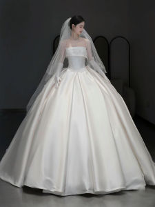 Silk Satin Light Wedding Dress New 2025 Tailored Bustle Gown Exquisite Feel out Door Veil Escape Princess Simple Style Belted Embroidery