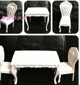 Miniature Dollhouse Accessories Restaurant Scene Props Realistic Furniture Model Western Dining Table And Chairs Toy for Kids
