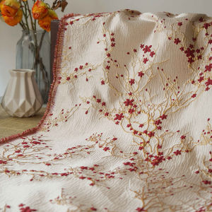 Plum Blossom Embossed Tutu Skirt Fabric Gold Silk Diy Stiff Womens Jacquard Fabric Fashion Dress Retro Decorative Cloths 100x140cm