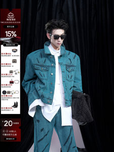 แจ็คเก็ตยีนส์ทรงเข้ารูปสไตล์อเมริกันสำหรับผู้ชาย ฤดูใบไม้ร่วง 2024 เสื้อเบลเซอร์แขนยาวทรงหลวม สไตล์เกาหลี