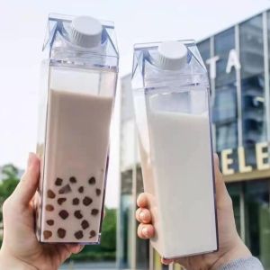 Transparent large capacity sealed fresh acrylic water bottle milk carton shape fashion water bottle