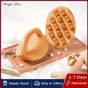 Hengfa Lina 14 Beads Handheld Gua Sha Massage Brush Natural Wood Waist Leg Body Meridian Scraping SPA Therapy Anti Cellulite Relaxation Tool