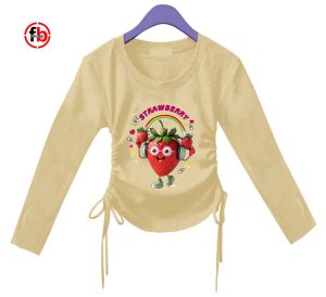 younghands atasan Long sleeves crop top anak strawberry model korean serutan fleksibel 2 sisi lengan panjang