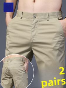 ROMON | Lormen Summer Mens Ice Silk Casual Pants Thin Business West Pants Elastic Loose Straight Khaki Pure Cotton Long Pants