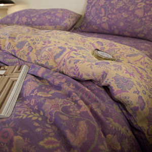 Retro Embroidered Double Layer Cotton Duvet Cover Single Piece Pure Cotton Flannel Duvet Protector 150x200x230 for Single/Dual Use