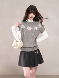 YIKEXIAOYEMEI | Áo Sweater Jacquard Xám Phong Cách Hàn Quốc Mùa Đông Mới 2025