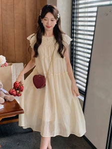 Summer New Style Sweet Loose Skirt French Gentle Style Wooden Edge Mesh Splice Dress Fresh And Cute Embellished Fly Sleeve Dress