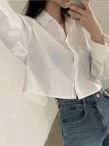 Áo Sơ Mi Cổ Điển Một Nút Áo Sơ Mi Dài Tay Dáng Rộng Màu Trơn Không Có Thương Hiệu Phong Cách Đường Phố Mùa Xuân Dành Cho Nữ