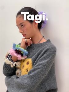 Tagi. Knitting Yarn Tassel Hair Scrunchie