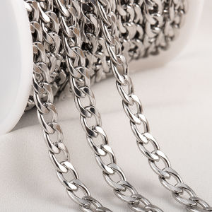 1Meter 2Meters Cuban Chain Stainless Steel Flat Chain for DIY Punk Necklace Bracelet Anklet Jewelry Making Accessory