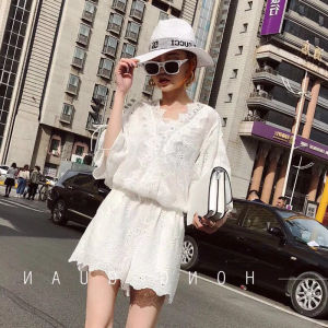 Silk Lace V-neck One-piece Dress Womens Sweet Soft Style Fashionable Summer Romper Skirt H-shaped Short Sleeve Mini Dress