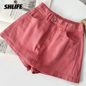 SHLIFE Denim Shorts Skirt Plus Size Womens Thin Black A-line Skirt Elastic High Waist Ultra Short Skirt Buttocks Wrapped Skirt Summer Skirt