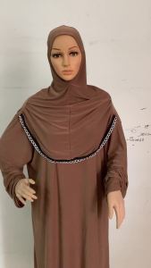 H118 Free Size Muslim Dress with Attached Hijab Pray Khimar Kaftan Burqa Abaya Robe Hijab Middle East Clothing