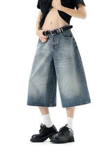 OULUDE | American Vintage Catwhisker Washed Denim 3/4 Length Pants