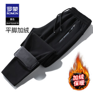 Graphene Antibacterial Four-Sided Elastic Mens Casual Pants Fleece Lined Warm Long Trousers Loose Fit Elastic Waist Urban Fashion