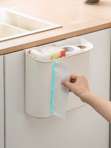 กล่องกระดาษทิชชู่ติดผนังแบบตู้ครัวสำหรับใช้ในบ้าน กล่องเก็บกระดาษเช็ดหน้ามีด้านล่างเปิด ไม่ต้องเจาะรู