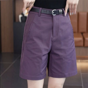 Womens Summer Thin High Waist Loose Casual Wide Leg Five-Quarter Pants Comfortable Breathable Polyester Fiber Workwear Trousers