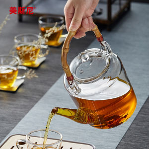 Mesan Glass Tea Pot Set Large Capacity Heat Resistant Flower Tea Pot for Home Tea Brewing Vintage Chinese Style Ceramic Art