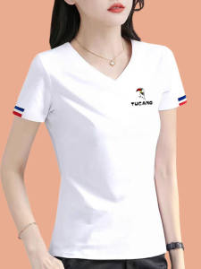 Woodpecker Authentic Pure Cotton V Neck Short Sleeve T-Shirt Womens Summer Middle-Aged Mom Plus Size Casual Bottoming Shirt Tops