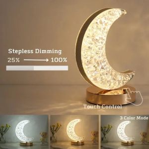 Lampu Meja Hias Aesthetic Acrylic Crystal LED Desk Lamp 3 Warna Peredupan Sentuhan Cahaya Cocok Untuk Kamar Tidur/ Ruang Belajar/Cafe