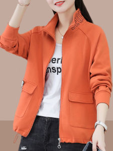 แจ็คเก็ตสั้นผู้หญิง ฤดูใบไม้ผลิและฤดูใบไม้ร่วง เสื้อสเวตเตอร์เบสบอล แจ็คเก็ตทรงหลวม แขนยาว แจ็คเก็ตเปิดด้วยซิป แจ็คเก็ตผู้หญิง