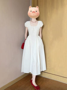 PAIBOLI | ชุดเดรสยาวสีขาวสไตล์น่ารักหวานๆ สำหรับผู้หญิงในช่วงฤดูร้อน ชุดเดรสยาวคลุมเข่าสไตล์ฝรั่งเศส สบายๆ อบอุ่นๆ หรูหรา ชุดเดรสยาวคลุมเข่าสำหรับผู้หญิง