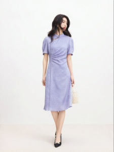 Koradior | Elegant Chinese Stand-collar Summer Dress Medium Length