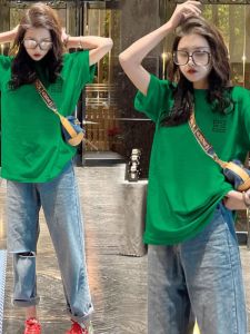 QIANSHUIYIYUN | T-shirt Green Short Sleeve Summer Popular European Style Large Size