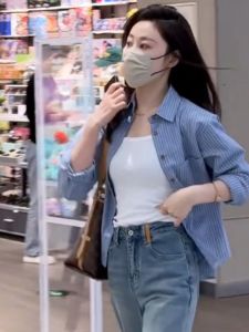 Casual Stripe Shirt Jacket Womens Early Autumn Fashion Age-Defying Loose Slimming Top Design Sensation Simple Outerwear