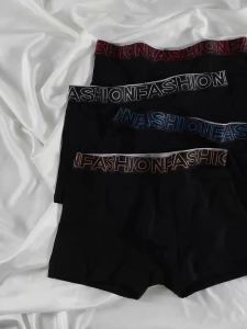 Mens 4-Pack Black Boxer Briefs - "FASHION" Logo Waistband Underwear Set