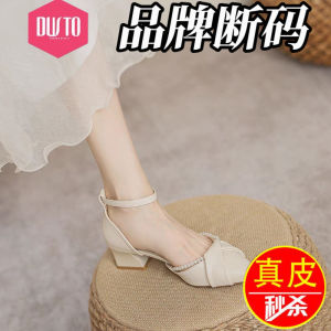 Brand New Summer 2025 Elegant Leather Sandals with Buckle High Heels Commuter Friendly Versatile Low Cut Fashionable Shoes