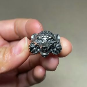 Cincin Serigala Bertaring / Cincin Kepala Serigala Tiga Dimensi /Cincin Anjing Serigala / Cool Wolf ring / Cincin Pria Biker Punk Ring resizable import high quality