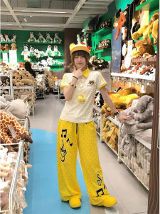 Dopamine Yellow Polka Dot Note Patchwork Sweatpants