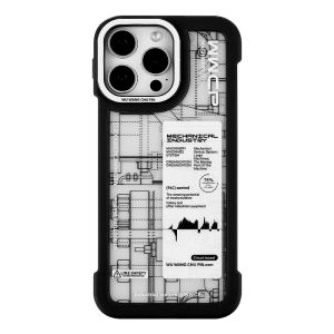 Meng Wang Initial Product Anti-Fall Black Frosted Phone Case Mechanical Designer Drawing No-Border Protection for  13 15 pro Max 14 pro 16