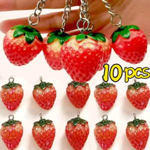 10Pcs Cute Strawberry Resin Pendant Artificial Fruit Mini Art Charms Keychain for Jewelry Making DIY Earrings Necklace Craft