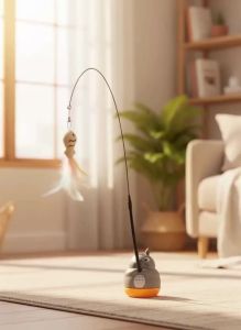 New Cat Funny Cat Stick Steel Wire Long Pole Feather Cute Cat Toys Kitten Fishing Rotating Self-pleasure Relief Pet Toy
