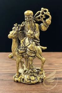 Decor Mini Tượng Đồng Ông Thọ Cưỡi Lộc Hưu Tượng Nhỏ Trang Trí Bằng Đồng Thau Tượng Tam Đa - Đồ Đồng Thuận Tâm