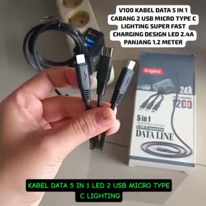 V100 ORI DATA LINE 5IN1 3 CABANG MULTI FUNGSI 3 PENGISIAN DAYA USB EXPANSION FAST CHARGING PANJANG K