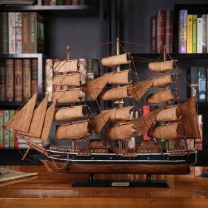 Handmade Simulation Wooden Sailing Boat Decorative Ornaments