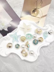 16PCS Luxury Ocean Starfish ABS Shoe Charms Accessories Scallop Mermaid Clogs Shoe Buckles DIY Decorations Jellyfish Shoe Clips