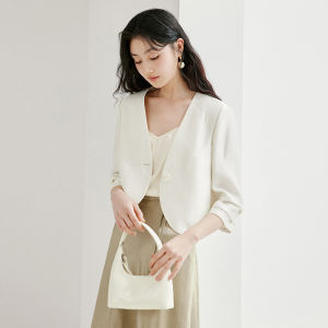Silk Short Jacket Womens Thin Outerwear Spring New Style Commute Style V-Neck Button Closure Seven Sleeve Ladies Coat