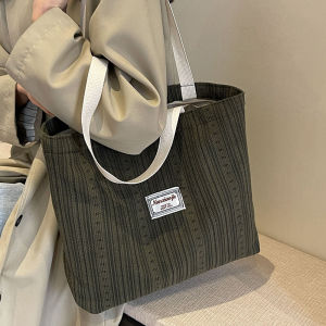 Ladies Large Capacity Commuter Tote Bag Embroidered Line Pattern Casual Fashion Simple Design Handbag Soft Handle Shoulder Bag