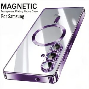 Transparent Plating Magnetic Phone Case for Samsung Galaxy A57 A56 A55 A54 A37 A36 A35 A34 A27 A26 A25 A24 A17 A16 A15 A14 Cover
