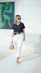 Kaos Polos Pendek Cotton Combed Vneck Kaos Fashion Wanita Korean Style Oversize Atasan Wanita Terbaru Lerist - Dijon