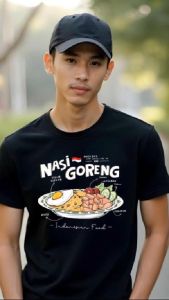 KAOS DISTRO UNIK I KAOS TEMA MAKANAN INDONESIA I NASI GORENG BAHAN 24s