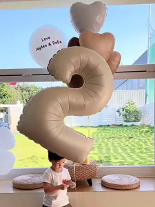 DINOSO Balon Foil Angka Large 32 Inci Warna Karamel Caramel Helium Foil Balon Nomor Bentuk Balon Foil Angka 0-9 Jumbo 32 inch